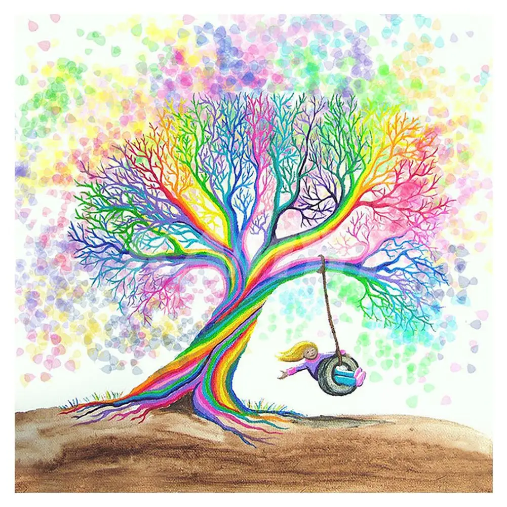 

YHYS Full 5D Diy Diamond Painting Cross Stitch "Painted swing tree" 3D Diamond Embroidery Rhinestone Mosaic Decor Paintings