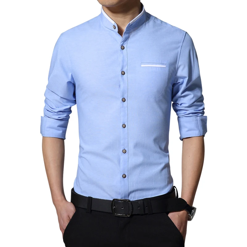

New Fashion Brand Casual Men Shirt Long Sleeve Mandarin Collar Slim Fit Shirt Men Korean Business Mens Dress Shirts size M-5XL