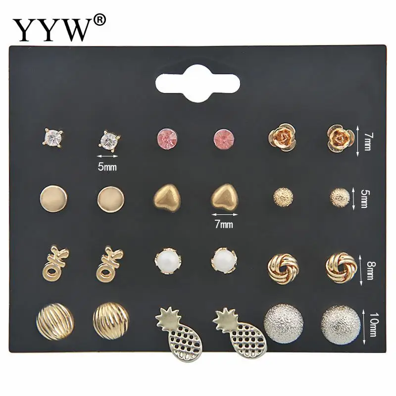Zinc Alloy Stud Earring Set For Woman Enamel Rhinestone Women Small