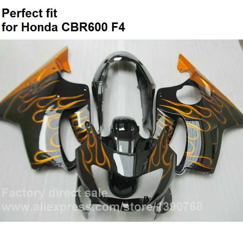 

Высокое качество ABS Обтекатели для Honda burnt оранжевый Пламя Черный CBR 600 F4 1999 2000 обтекатель комплект CBR600 F4 99 00 DF49