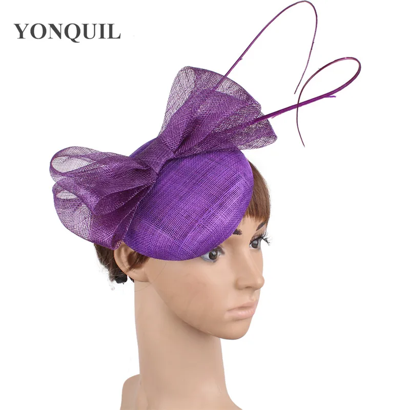 Ярко розовый millinery бантом sinamay fascinators заколки для волос свадьбы свдебные аксессуары для волос церкви Шляпа Дерби случаю головные уборы