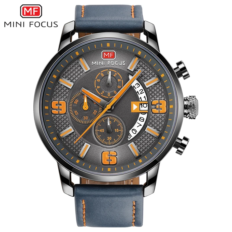  MINI FOCUS Men's Quartz Watches Waterproof Leather Strap Army Military Sports Wristwatch Man Relogi