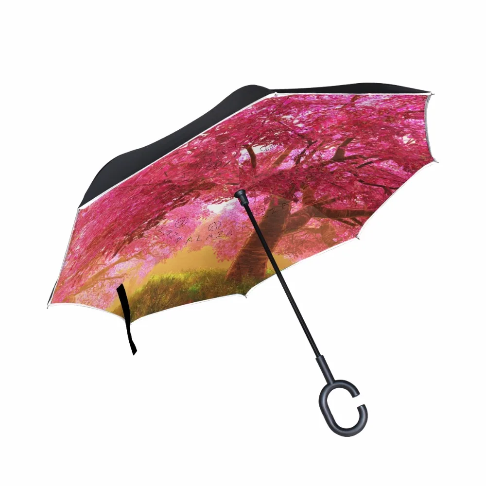 Cherry Blossoms Tree Inverted Umbrella Double Layer Sun Parasol Women