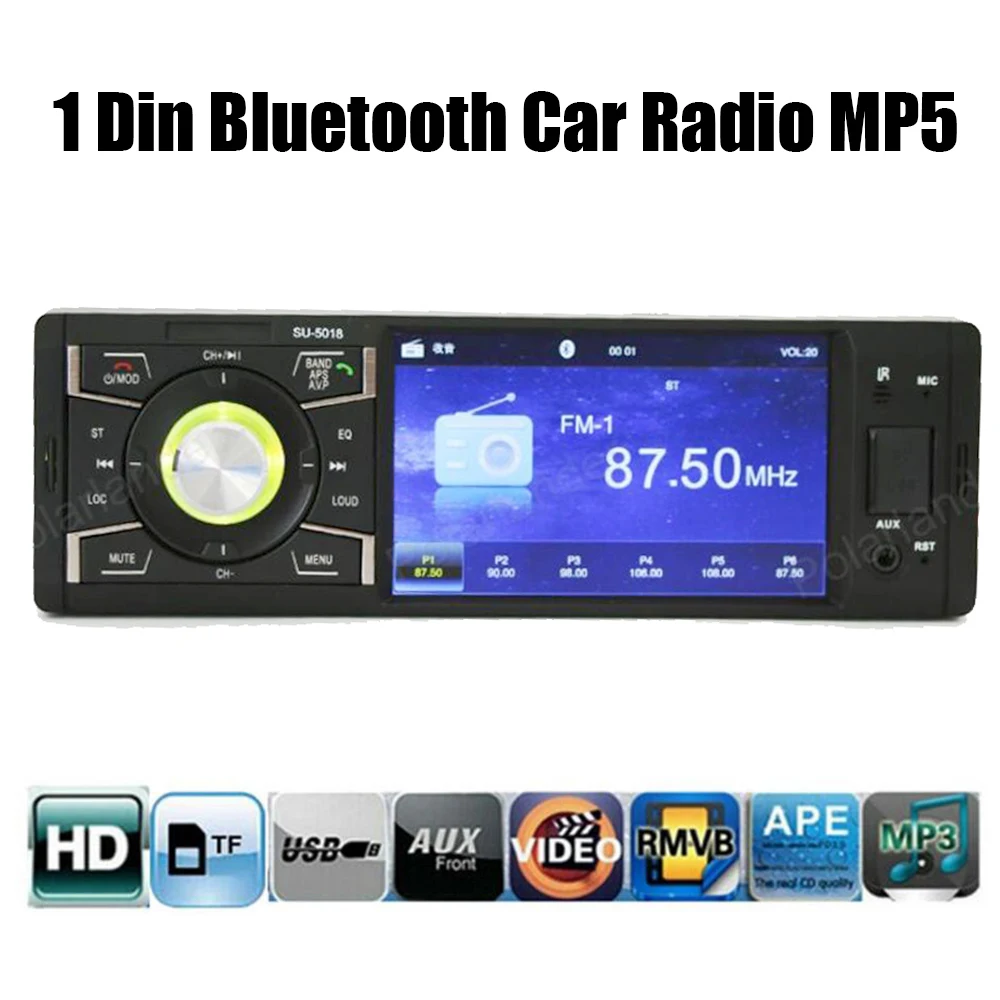 Автомагнитола 1 Din 4 дюйма с поддержкой Bluetooth MP3 MP4 MP5 стерео FM-радио Aux USB SD 4x45 Вт