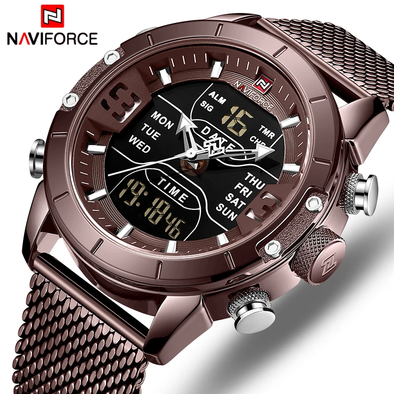 Часы наручные NAVIFORCE Мужские кварцевые роскошные Брендовые спортивные цифровые