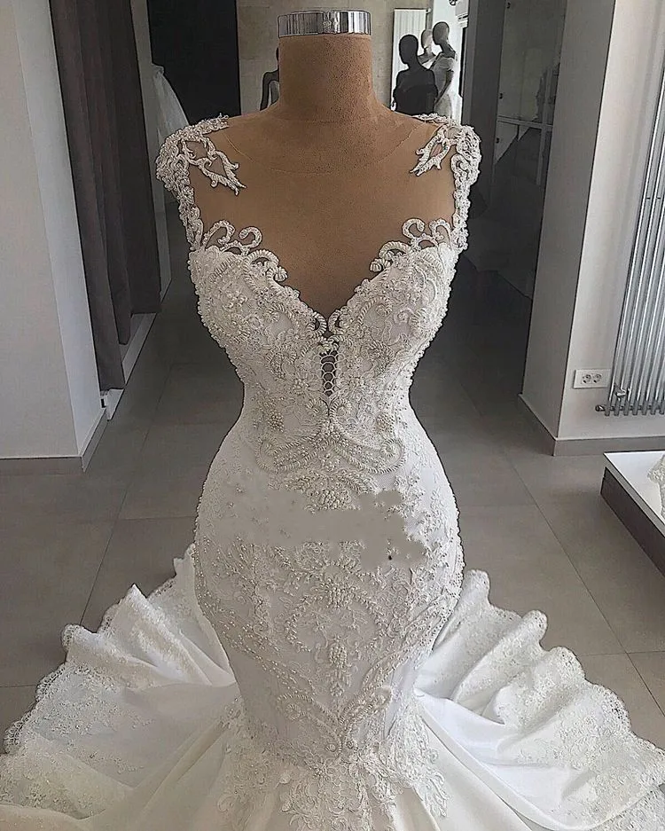 Vestidos De Novia шапка класса Люкс Свадебные платья с рукавами русалки 2019 атлас