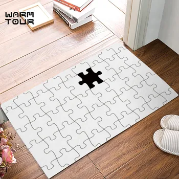 

Black And White Jigsaw Puzzle Door Mats Kitchen Floor Bath Entrance Rug Mat Absorbent Indoor Bathroom Decor Doormats