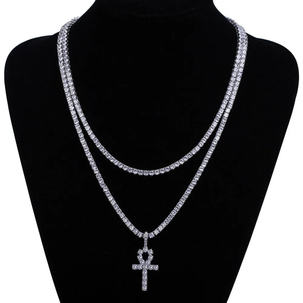Мужская и женская подвеска из сплава в стиле хип хоп Iced Out Ankh Cross теннисная цепочка