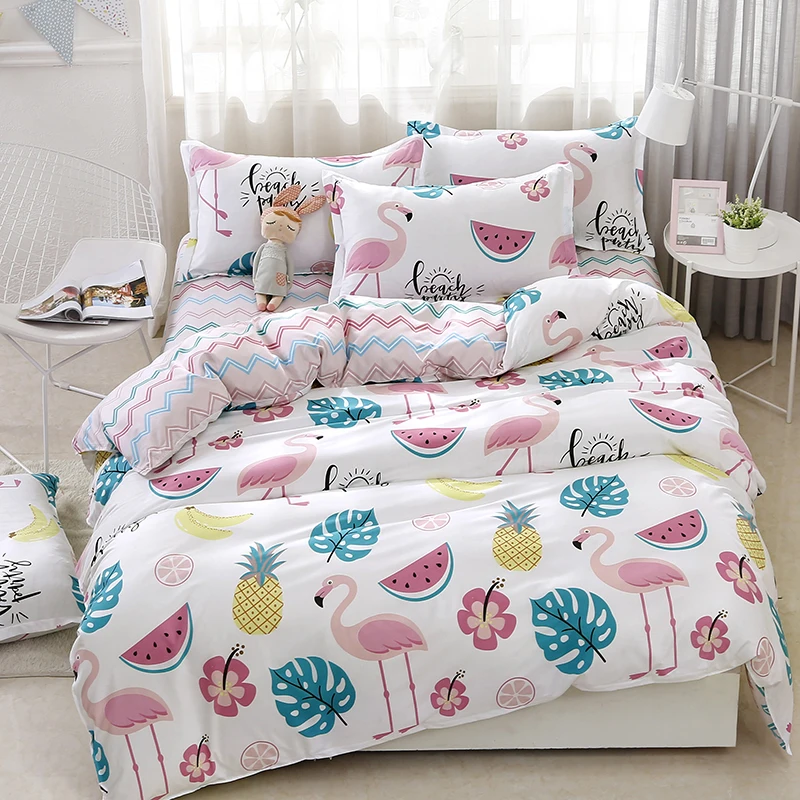 

2018 Fashion Flamingo Fruits Polyester Microfiber Duvet Cover Set 3/4pc Twin Full Queen King Bedlinens Sheet Pillowcases