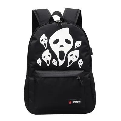 Ривердейл, новинка, Светящийся рюкзак для мужчин, школьные сумки для женщин, USB зарядка, рюкзак для ноутбука, мультипликационный персонаж, Mochila, Звездный рюкзак - Color: Black ghost