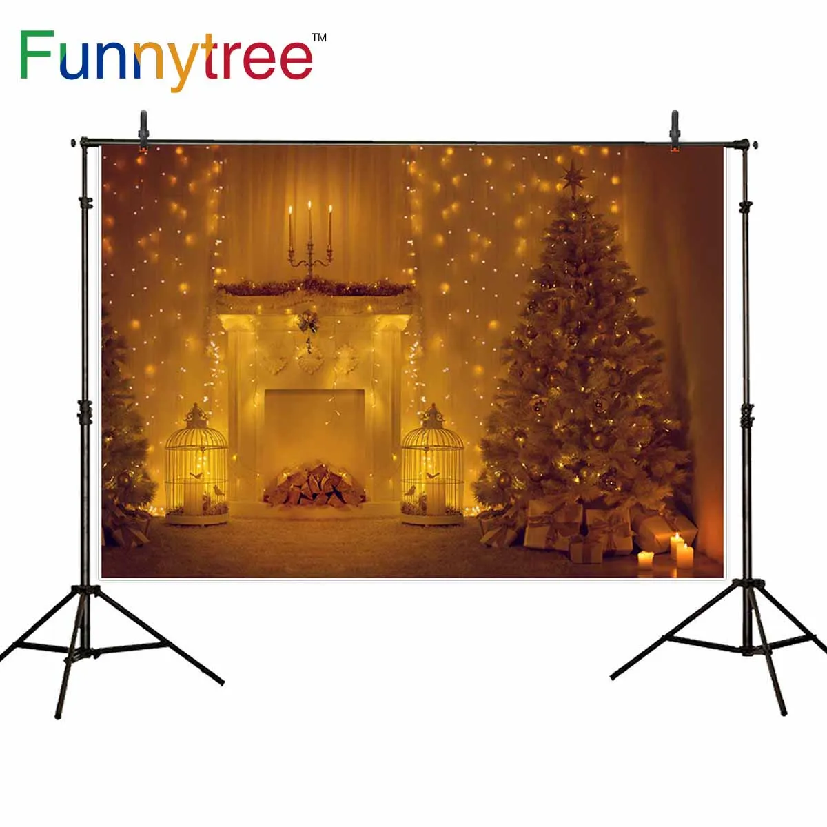Фон для фотосъемки Funnytree Рождественская ночь внутри помещения дерево подарок
