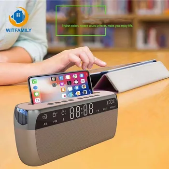 

New Wireless Bluetooth Audio Mini Clock Portable Creative Outdoor Mobile Phone Bracket Subwoofer Desktop Alarm Clock FM Speaker