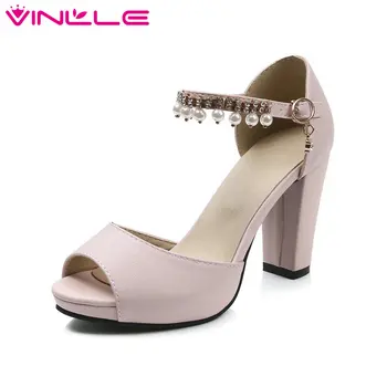 

VINLLE 2020 New Fashion Women Pumps All Match Peep Toe Square High Heel Buckle Women Shoes Women Pumps Size 34-43