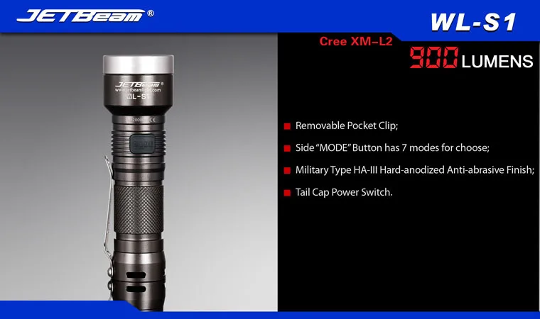 Бесплатная доставка 2014 оригинальный JETBEAM WL S1 Cree XM L2 светодиодный фонарик 900 люмен