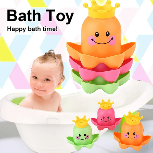 3Pcs/Set Kids Cartoon Cute Stacking Cups Bath Toy Children Funny Educational Bathroom Play Toys Color Random