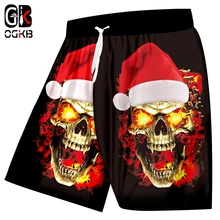 Ogkb человек НОВАЯ РОЖДЕСТВЕНСКАЯ шапка и череп с пламенем 3D с принтом, большого размера 6XL Для мужчин в стиле «хип-хоп», одежда для пребывания на открытом воздухе шорты для пляжного досуга
