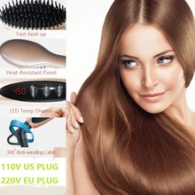 Быстрый нагрев Электрический волос прямой гребень 110 В/220 В ЖК-цифровой дисплей выпрямитель для волос щетка 360 Вращающийся Кабель