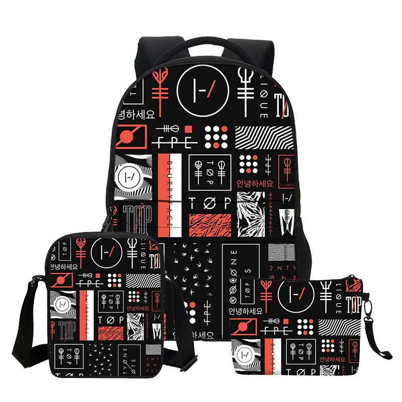 

VEEVANV Boys School Backpacks Fashion 3 PCS/SET Twenty One Pilots Printing Shoulder Bags for Teenage Girls Cool Cortoon Bookbags