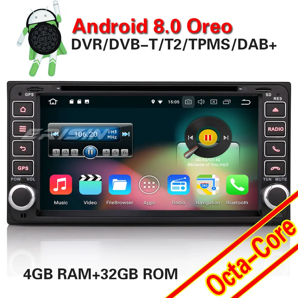 Erisin ES8863C 6 95 &quotAndroid 8 0 DAB + автомобильный Радио dvd-плеер 4G gps Sat Nav для Toyota Corolla EX RAV4 VIOS