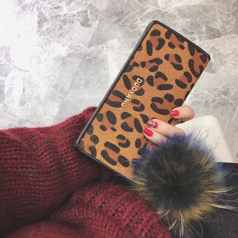 Леопардовый меховой шар Ретро кошелек шерстяная сумка для волос женский длинный кошелёк для карт сумка для мобильного телефона мульти-карта положение даже кошелек женский