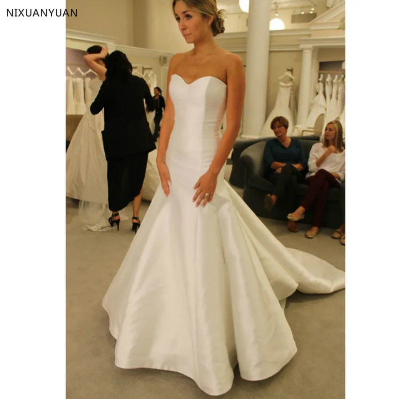 

White Simple Mermaid Wedding Dresses Satin Sweetheart Cheap Wedding Gowns Bridal Dresses 2019 Vestidos De Novia