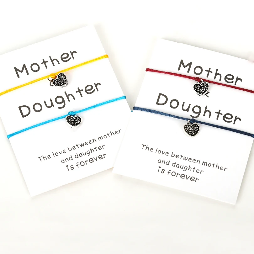 VEKNO Antique Silver Heart Mom and Daughter Bracelet Anniversary Wedding Red String Adjustable Rope Paired Couple Bracelets Set VEKNO Antique Silver Heart Mom and Daughter Bracelet Anniversary Wedding Red String Adjustable Rope Paired Couple Bracelets Set