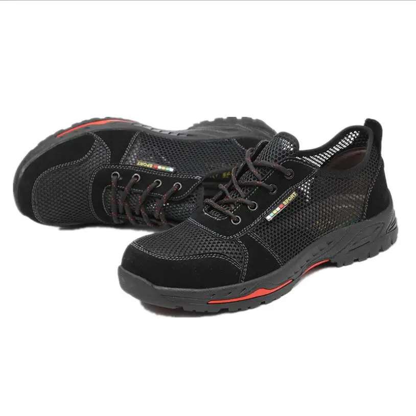 

CHAISHOU shoes men summer Work Lace-up breathable big mesh anti-smashing anti-piercing platform security boots male CS-143