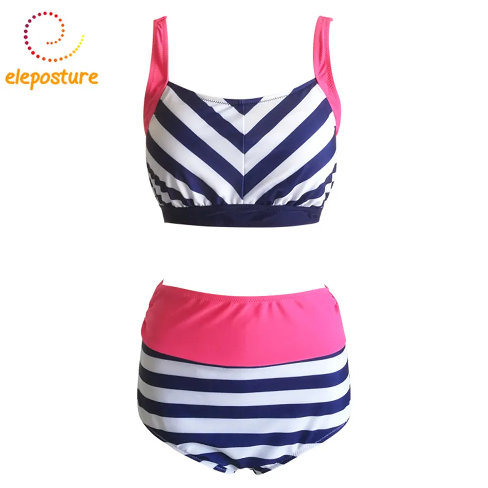 

Plus Size Bikini Women High Waist Swimsuit 2017 Vintage Retro Striped Bathing Suit Swimwear Swimming Suit Large Size Bikini Set