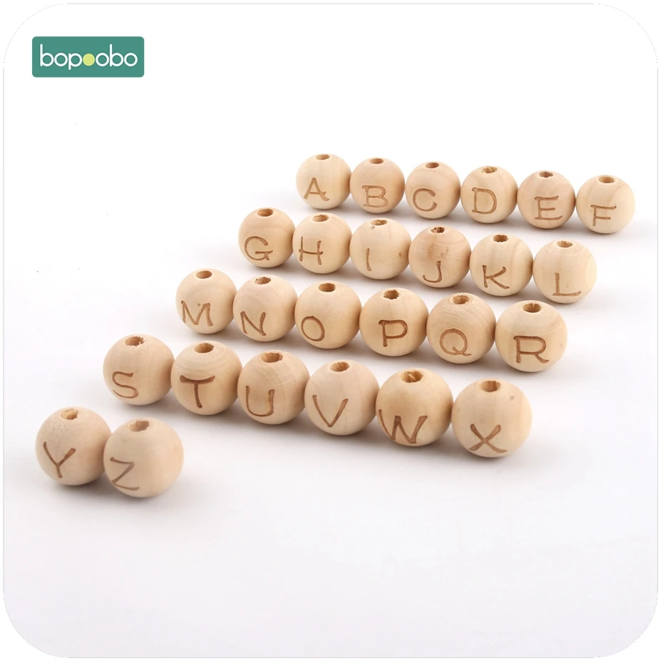 

Bopoobo Wooden Maple Teether Round Shape 12mm 30pc Chew Food Grade Teether Letter Beads DIY Crafts Sensory Chewing Toy