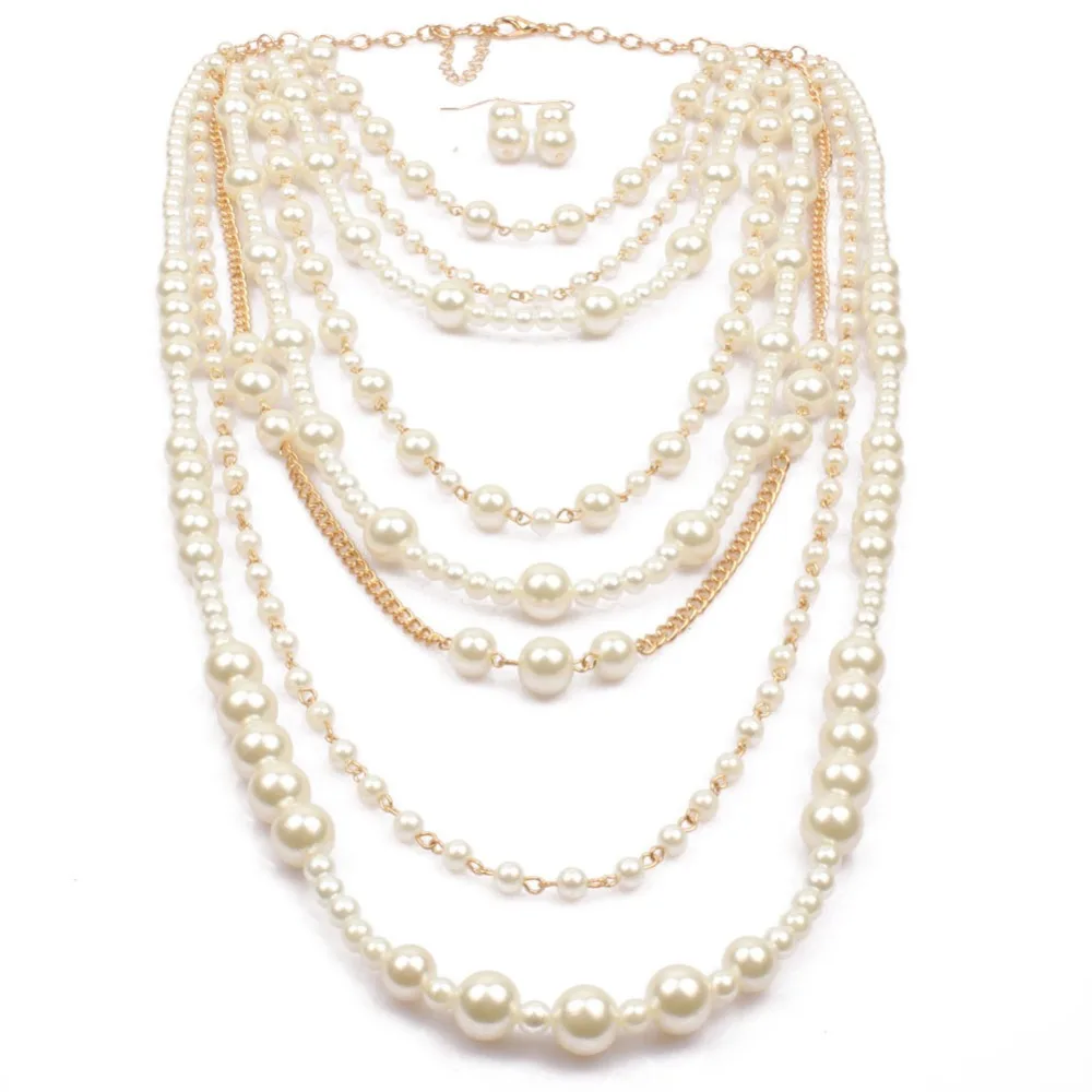 PPG& PGG Свадебные ювелирные изделия, многослойное ожерелье с искусственным жемчугом для женщин, длинное ожерелье с кисточкой ручной работы и подвеска