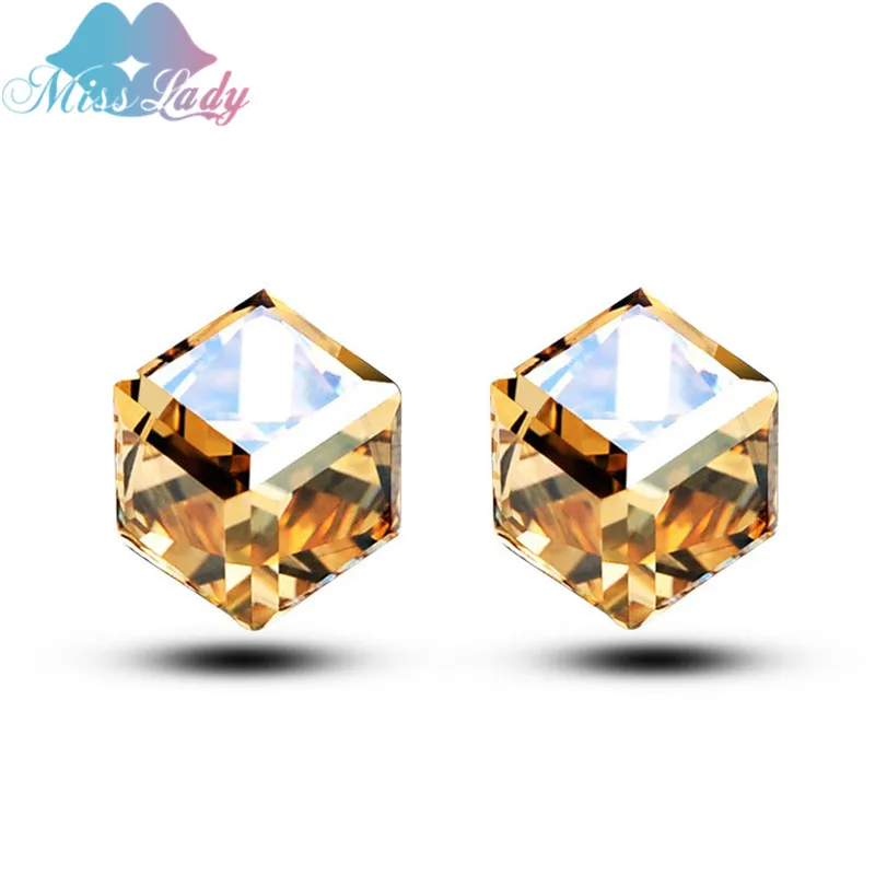 Женские серьги гвоздики с австрийским кристаллом серебряного цвета|cube stud