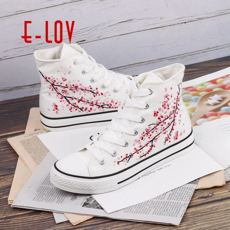 Pink Colour Solid Color Hand Women Canvas Shoe High Help Doodle Small White Platform Shoes Woman Shoe Sneakers Zapatos De Mujer