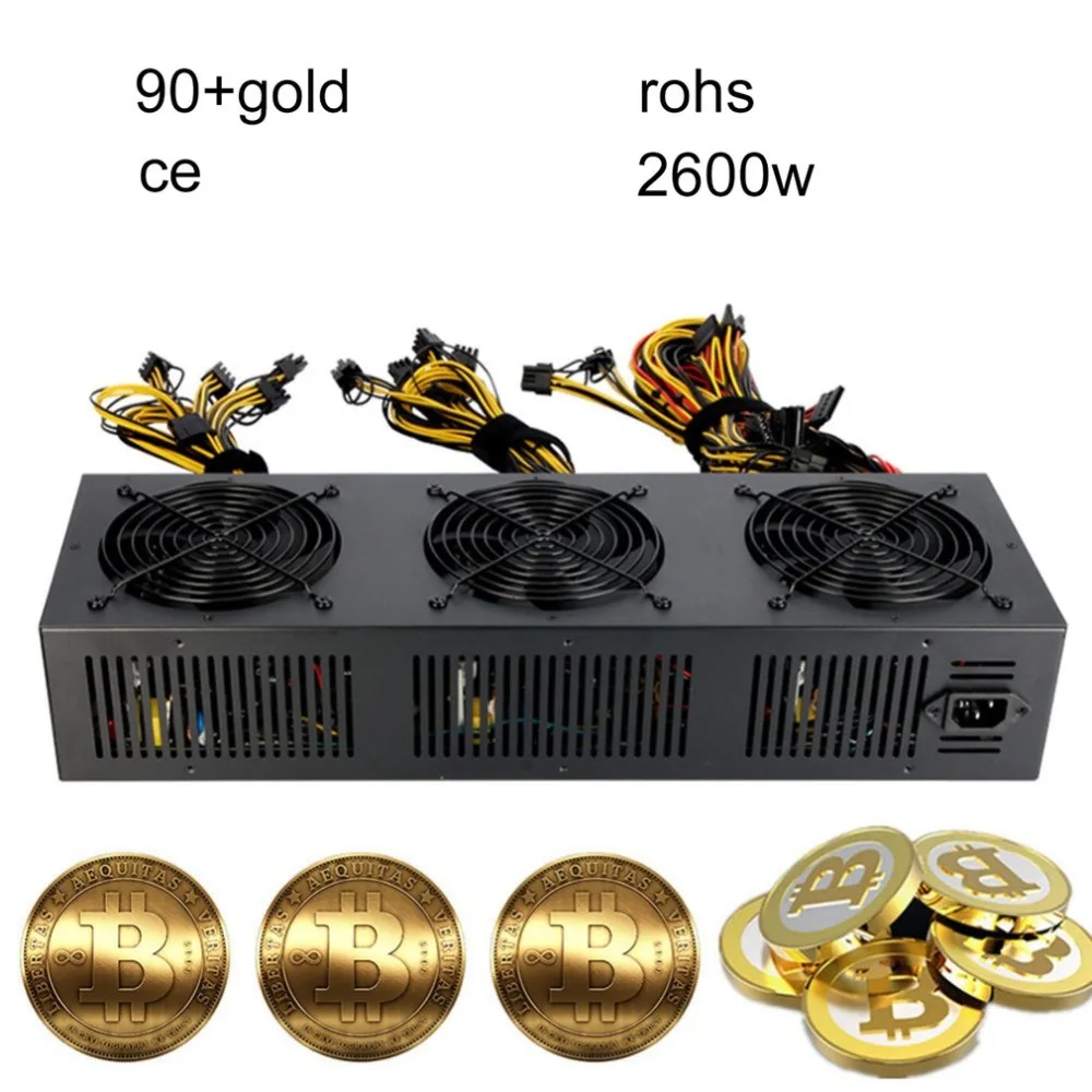 

2600W ATX Power Supply For Eth Rig Ethereum Coin Miner Mining Supports 12 Graphics Overclocking 90+ 24PIN Power Supply
