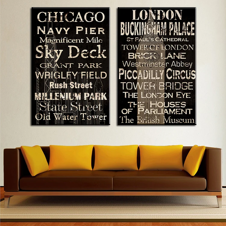2 piece chicago and london top decorative wall paintings for home decor idea oil painting art print on canvas No Framed !