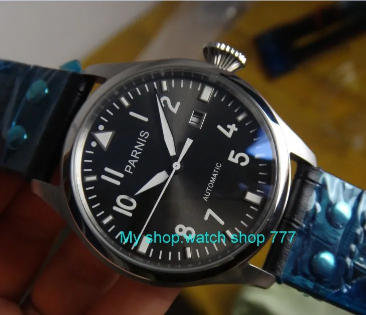 47 мм часы Parnis с большим циферблатом пилот автоматический самоветер движение зеленый светящиеся мужские часы высокого качества Механические наручные часы 8zs