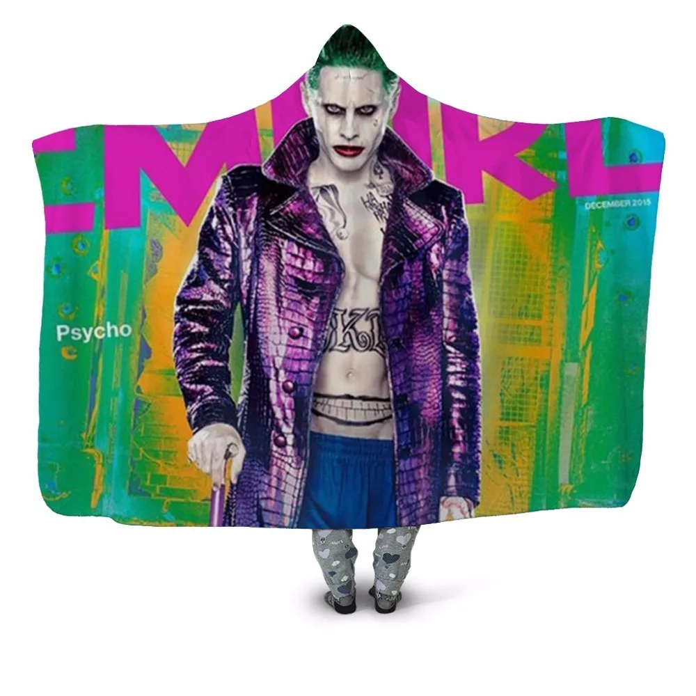 

Joker Clown 3D Print Hoodie Blanket Coral Fleece Hooded Blanket Winter Warm Travel Airplane Sofa Bed Picnic Throw Blanket Kids