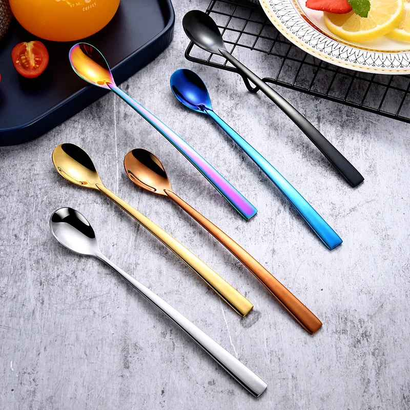 

Stainless Steel Coffee & Tea Spoon With Long Handle Kitchen Colourful Coffee Scoops Mixing spoons Ice Cream Dessert Tea Spoon