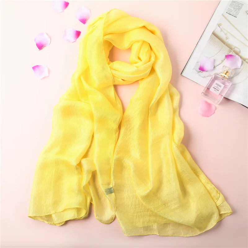 Новинка, весенний женский шарф, модные однотонные шали большого размера, шелковые шарфы, летние женские пашмины банданы, большие женские шапки - Цвет: yellow