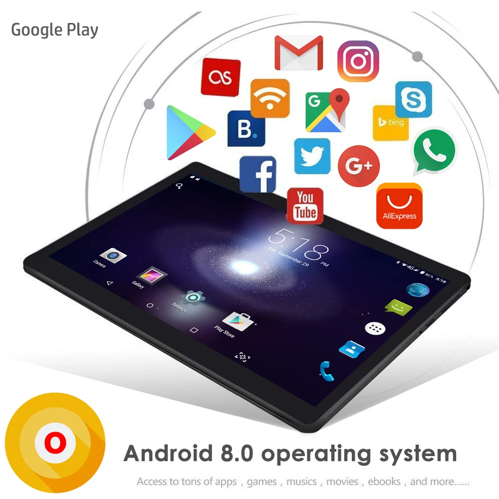 10-дюймовый планшетный ПК 3g 4G LTE Восьмиядерный 4 Гб ram 64 Гб rom Dual SIM 8.0MP Android 8,0 gps 1280*800 HD ips планшет 1"