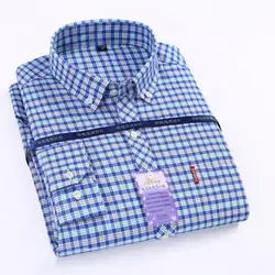 Корейский стиль Для мужчин в клетку с длинными рукавами с принтом Повседневное Оксфорд рубашки, хлопок воздухопроницаемая комфортная