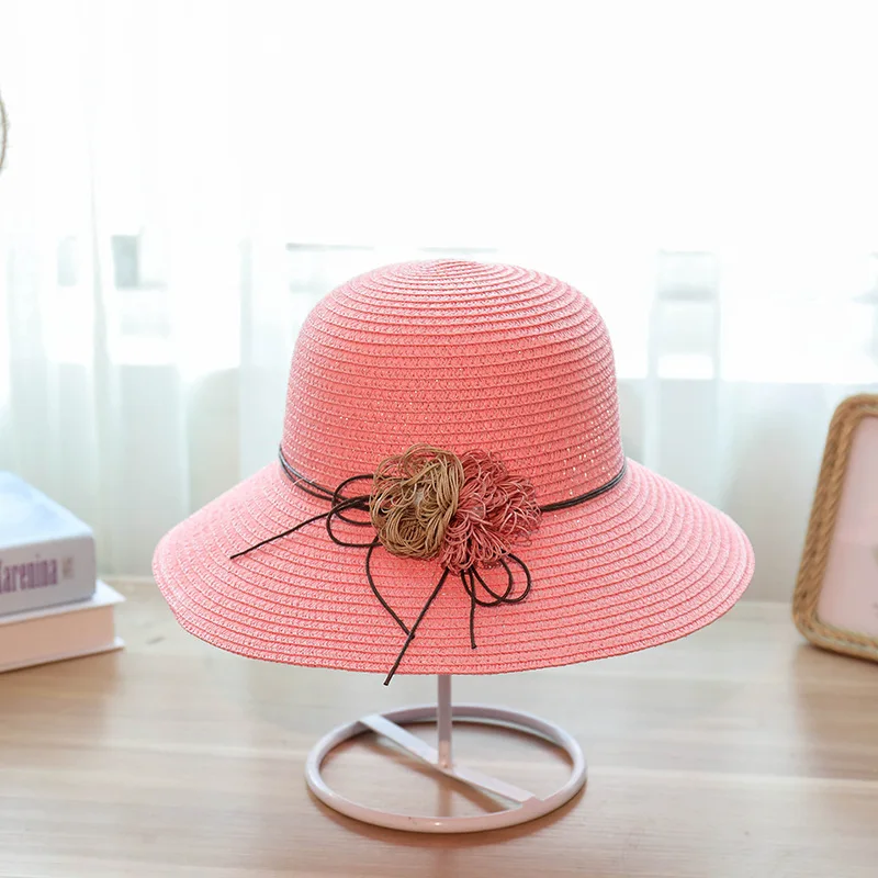 

Hot Sale Round Top Wide Brim Straw Hats Summer Sun Hats for Women With Leisure Beach Flat Brim Bowknot Straw Caps 2019 Female
