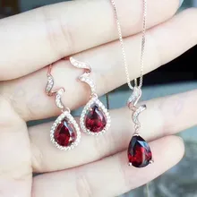 Натуральный гранат ювелирные изделия 1 шт. Подвеска 1 пара серьги стерлингового серебра 925 1.1ct* 3 шт. камни Q8051702