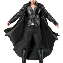Высокое качество костюм вампира для взрослых мышцы мужские черные ткань Хэллоуин карнавальные костюмы косплей