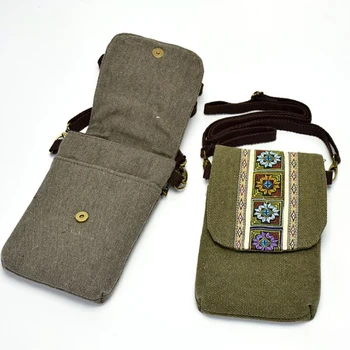 

Bohemian Style Vintage Women Bag Linen Cotton Small Flap Bag Crossbody Canvas Embroidered Shoulder Bag Lady Cute Phone Keys Bags
