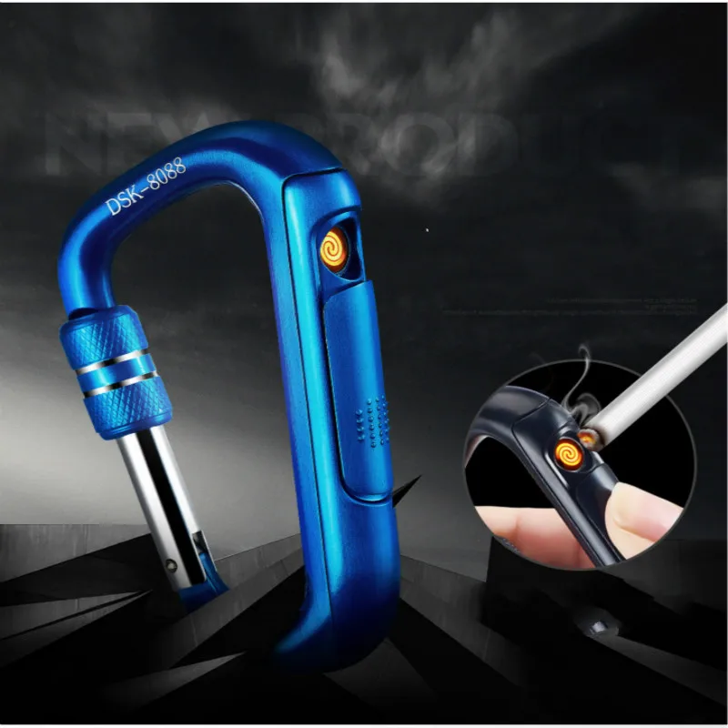 

2019New Creative Mountaineering Buckle USB Lighter Windproof Electronic Cigarette Lighters Keychain Heating Wire Outdoor Lighter
