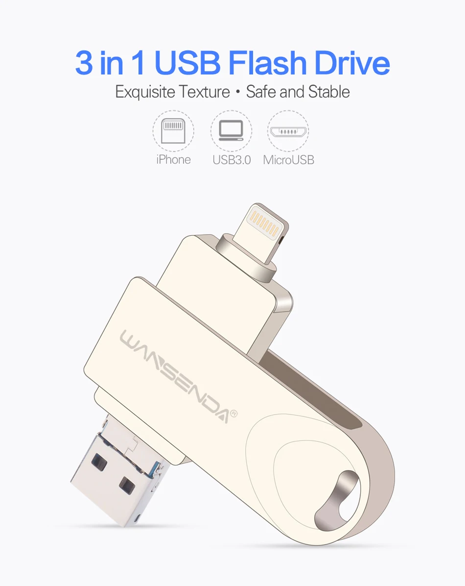 WANSENDA OTG USB флеш-накопитель 3 в 1 USB3.0/iOS/Micro usb флеш-накопитель 8 ГБ 16 ГБ 32 ГБ 64 Гб 128 ГБ флеш-накопитель USB флешка