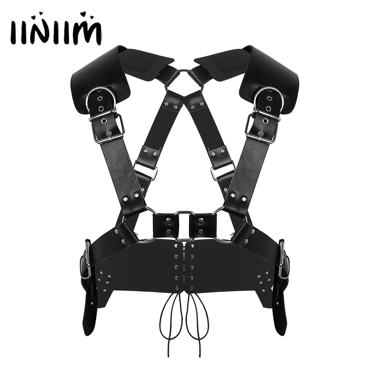 

Mens Zentai Bondage Adjustable PU Leather X Back Body Chest Harness Belt with Buckles Metal O-Rings Cosplay Clubwear Costumes