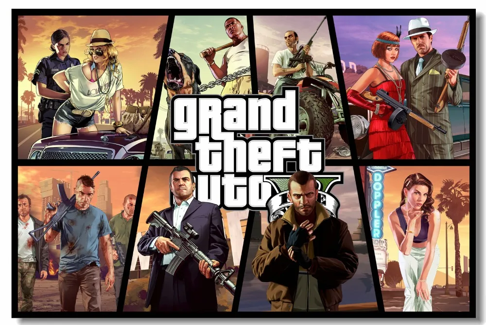На заказ Печать на холсте настенное искусство Grand Theft Auto V Game постер GTA 5 обои ретро