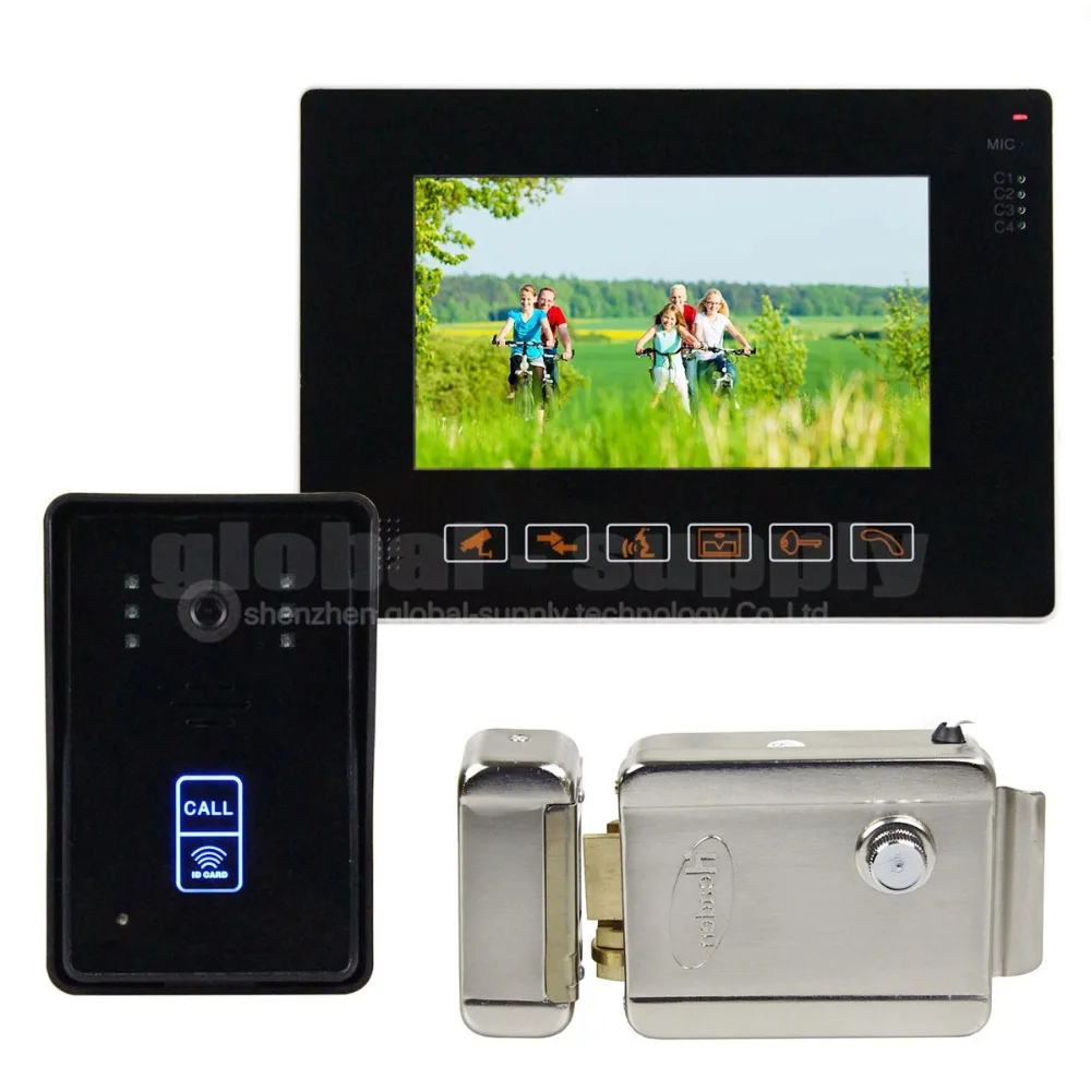 

DIYSECUR 9" Video Touch Button Door Phone Doorbell Intercom System Compatible RFID Keyfobs CCTV Connector + Electric Lock