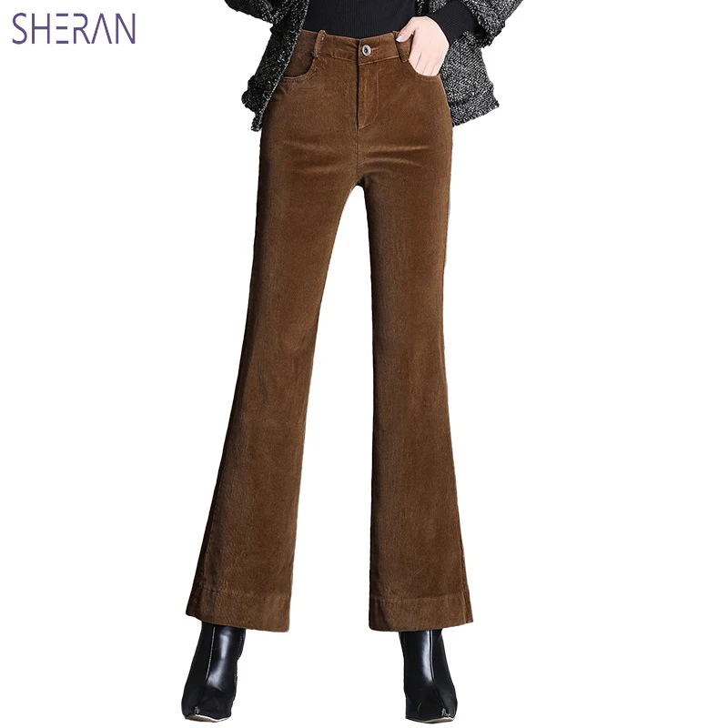 

2018 New Women's Wide Leg Corduroy Pants High Waist Trousers Flare Trousers Casual Pants Autumn Winter Velvet pantalon femme